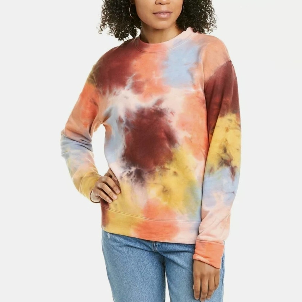 Monrow Tie Dye Boyfriend Sweatshirt Long Sleeves Crewneck Size M - Picture 9 of 9